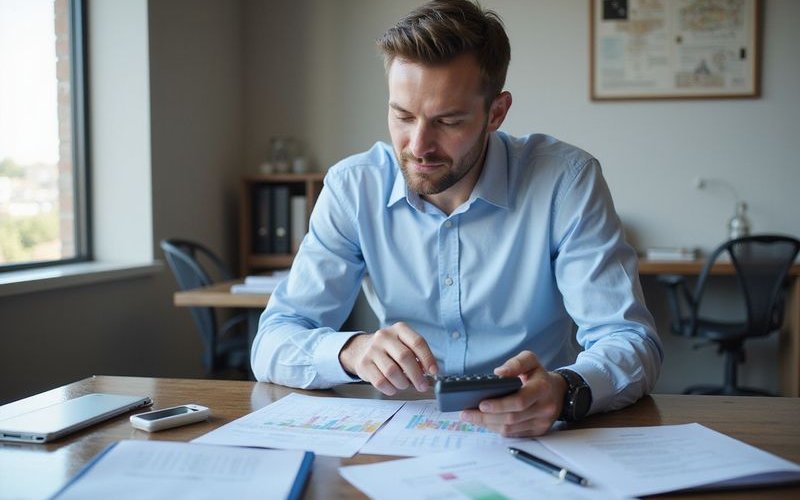 Business owner calculating equipment financing costs