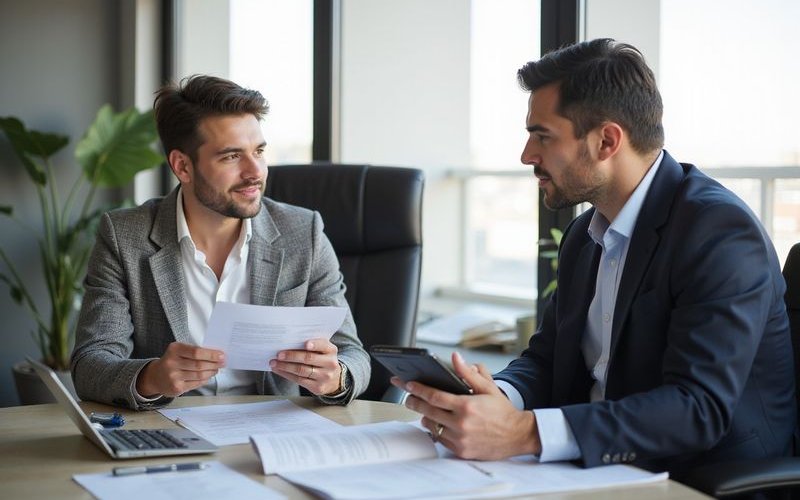 Business owner and accountant discussing Section 179 tax benefits